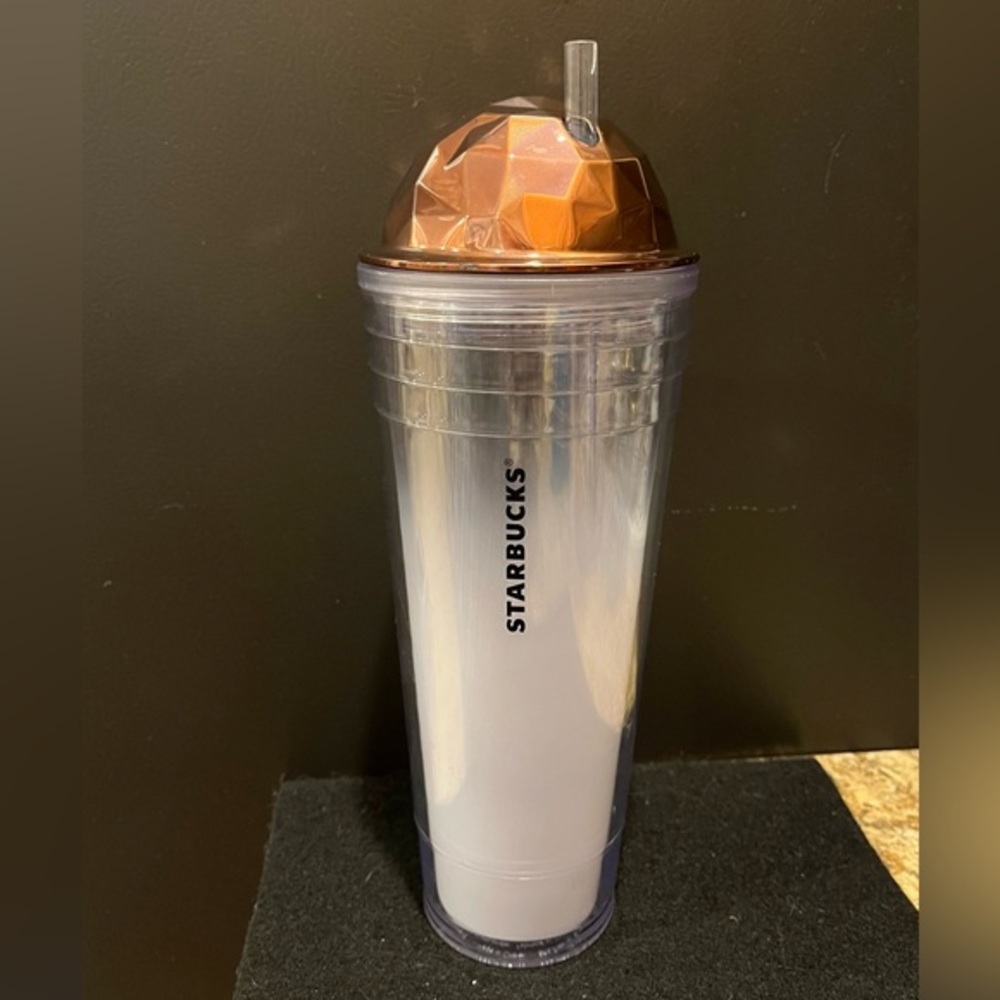 Starbucks 2012 Venti Cold Cup Tumbler with a copper dome chiseled lid & straw.